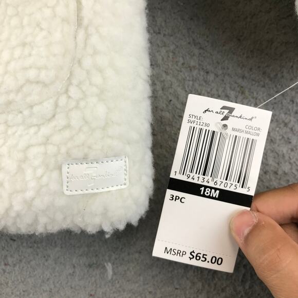 New 7 For All Man Kind Baby’s Sherpa Button Up Jacket White Sz 18M - Picture 5 of 11